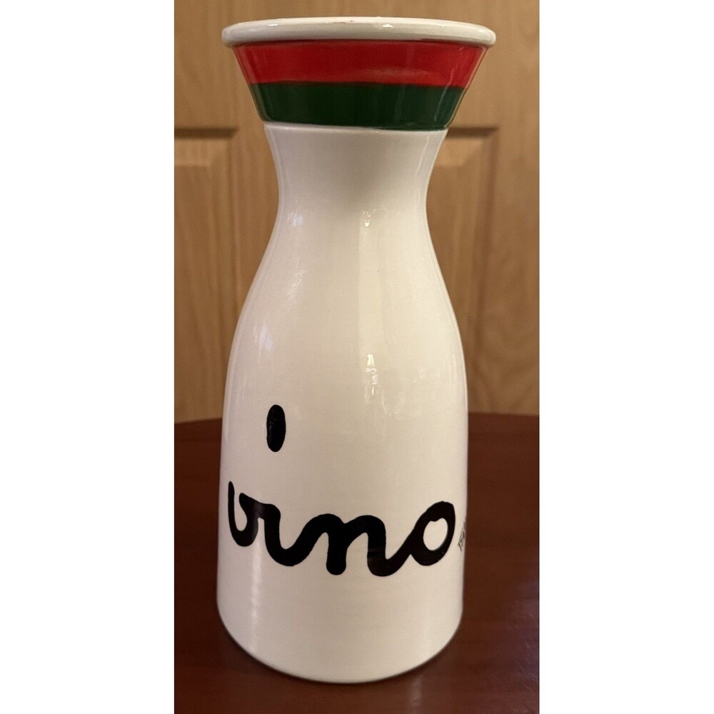 VTG Baldelli Ceramic Pitcher Carafe Vino White Red Green Stripe Wine. Italy. 10”